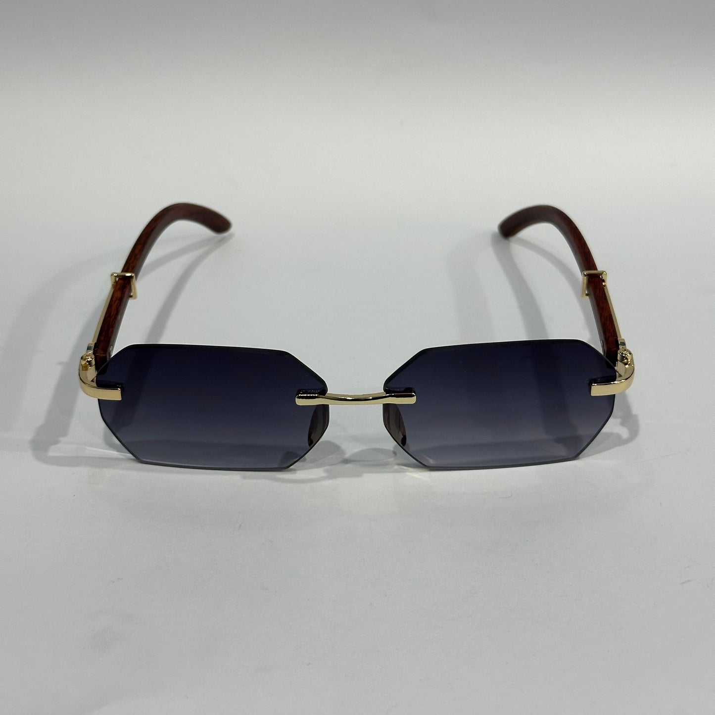 Fashion Retro Rimless Rectangle Sunglasses – Diamond Cut & Gold Leopard Detail