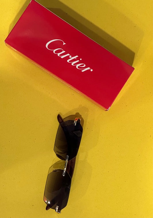 Fashion Retro Rimless Rectangle Sunglasses – Diamond Cut & Gold Leopard Detail