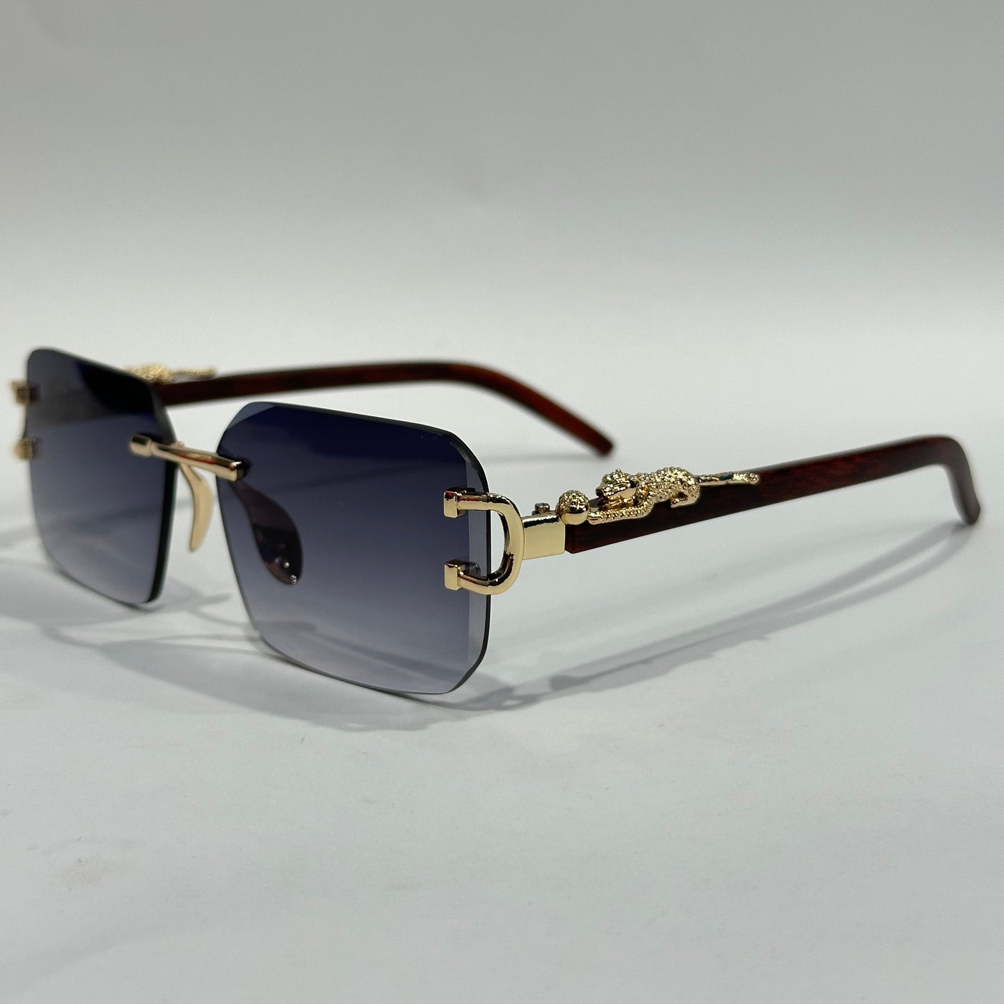 Rimless Rectangle Sunglasses – Retro Diamond Cut Design